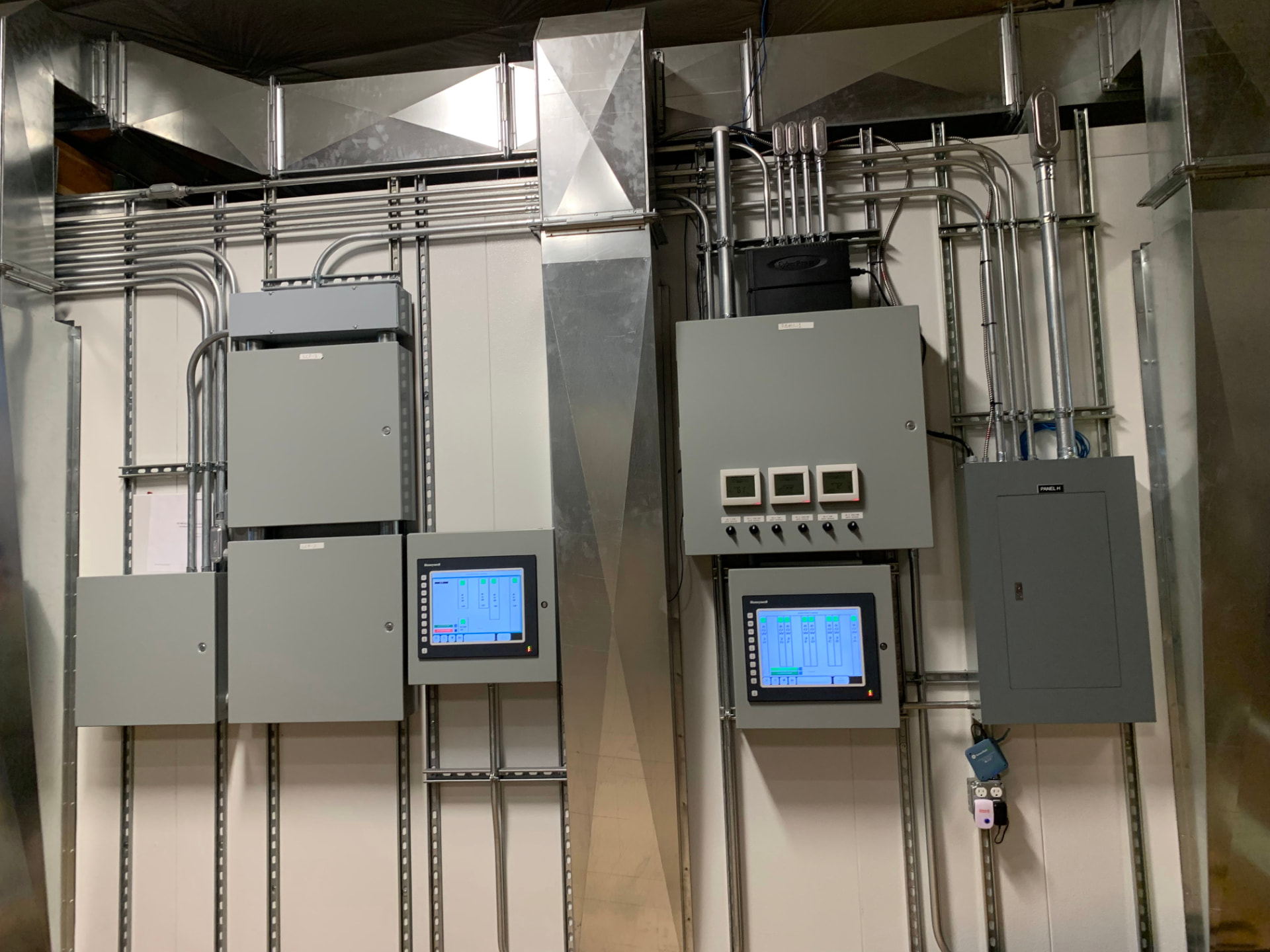 Commercial electrical control room with multiple panels